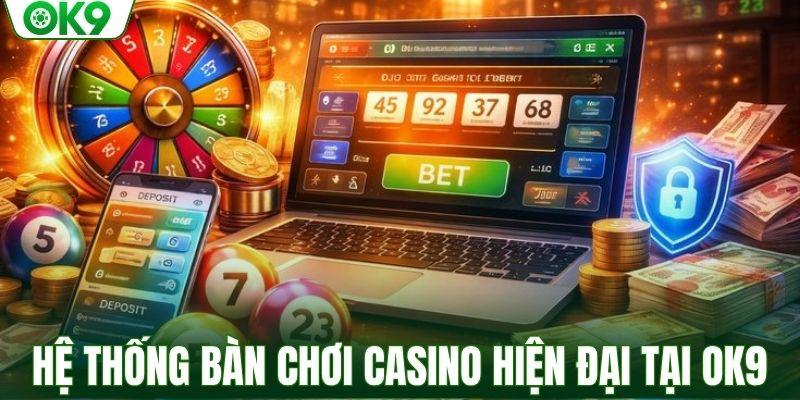 Hệ thống bàn chơi casino hiện đại tại OK9